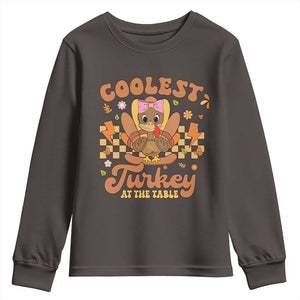 Thanksgiving Kids Youth Sweatshirt Coolest Turkey At The Table Girls Toddler Youth TS10 Dark Chocolate Print Your Wear
