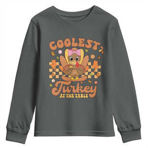 Thanksgiving Kids Youth Sweatshirt Coolest Turkey At The Table Girls Toddler Youth TS10 Dark Heather Print Your Wear