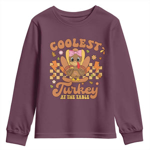 Thanksgiving Kids Youth Sweatshirt Coolest Turkey At The Table Girls Toddler Youth TS10 Maroon Print Your Wear