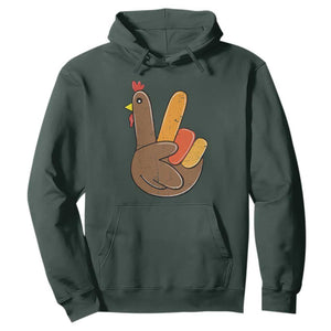 Thanksgiving Hoodie Peace Sign Turkey Hand Cool Thanksgiving Hippie TS10 Dark Forest Green Print Your Wear
