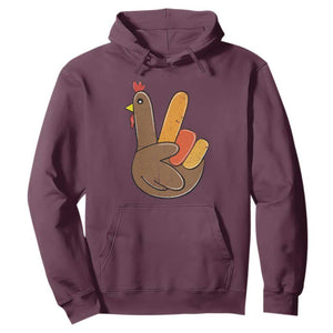 Thanksgiving Hoodie Peace Sign Turkey Hand Cool Thanksgiving Hippie TS10 Maroon Print Your Wear