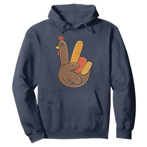 Thanksgiving Hoodie Peace Sign Turkey Hand Cool Thanksgiving Hippie TS10 Navy Print Your Wear