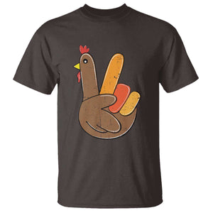 Thanksgiving T Shirt Peace Sign Turkey Hand Cool Thanksgiving Hippie TS10 Dark Chocolate Print Your Wear