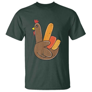 Thanksgiving T Shirt Peace Sign Turkey Hand Cool Thanksgiving Hippie TS10 Dark Forest Green Print Your Wear