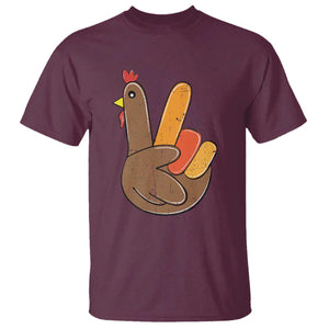 Thanksgiving T Shirt Peace Sign Turkey Hand Cool Thanksgiving Hippie TS10 Maroon Print Your Wear