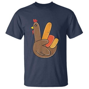Thanksgiving T Shirt Peace Sign Turkey Hand Cool Thanksgiving Hippie TS10 Navy Print Your Wear