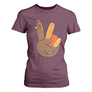 Thanksgiving T Shirt For Women Peace Sign Turkey Hand Cool Thanksgiving Hippie TS10 Maroon Print Your Wear