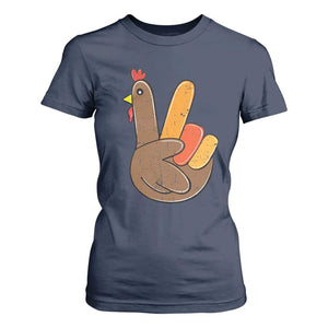 Thanksgiving T Shirt For Women Peace Sign Turkey Hand Cool Thanksgiving Hippie TS10 Navy Print Your Wear
