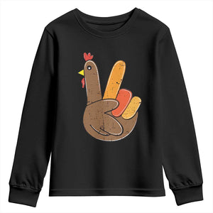 Thanksgiving Youth Sweatshirt Peace Sign Turkey Hand Cool Thanksgiving Hippie TS10 Black Print Your Wear