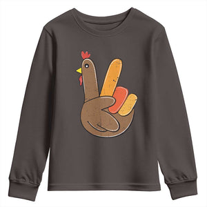 Thanksgiving Youth Sweatshirt Peace Sign Turkey Hand Cool Thanksgiving Hippie TS10 Dark Chocolate Print Your Wear
