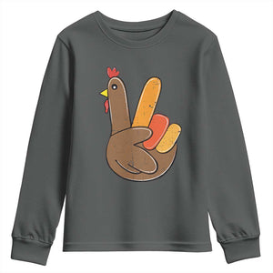 Thanksgiving Youth Sweatshirt Peace Sign Turkey Hand Cool Thanksgiving Hippie TS10 Dark Heather Print Your Wear