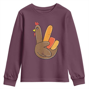 Thanksgiving Youth Sweatshirt Peace Sign Turkey Hand Cool Thanksgiving Hippie TS10 Maroon Print Your Wear