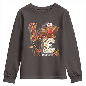 Thanksgiving Nurse Life Youth Sweatshirt Love Turkey Fall TS10 Dark Chocolate Print Your Wear