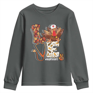 Thanksgiving Nurse Life Youth Sweatshirt Love Turkey Fall TS10 Dark Heather Print Your Wear