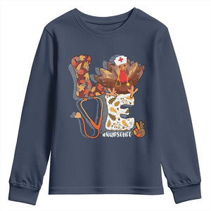 Thanksgiving Nurse Life Youth Sweatshirt Love Turkey Fall TS10 Navy Print Your Wear