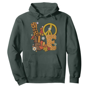 Thanksgiving Hoodie Peace Sign Love Turkey Hand TS10 Dark Forest Green Print Your Wear