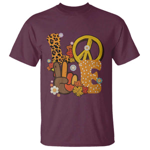 Thanksgiving T Shirt Peace Sign Love Turkey Hand TS10 Maroon Print Your Wear