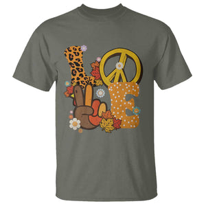 Thanksgiving T Shirt Peace Sign Love Turkey Hand TS10 Military Green Print Your Wear