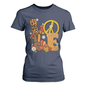 Thanksgiving T Shirt For Women Peace Sign Love Turkey Hand TS10 Navy Print Your Wear