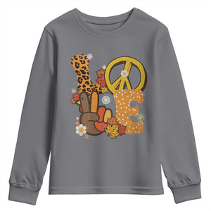 Thanksgiving Youth Sweatshirt Peace Sign Love Turkey Hand TS10 Charcoal Print Your Wear