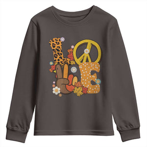 Thanksgiving Youth Sweatshirt Peace Sign Love Turkey Hand TS10 Dark Chocolate Print Your Wear