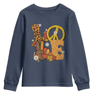 Thanksgiving Youth Sweatshirt Peace Sign Love Turkey Hand TS10 Navy Print Your Wear