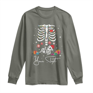 Personalized Pregnancy Announcement Long Sleeve Shirt Custom Name Maternity Christmas Skeleton Baby Monster Mom To Be Tee TS10 Military Green Print Your Wear