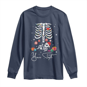 Personalized Pregnancy Announcement Long Sleeve Shirt Custom Name Maternity Christmas Skeleton Baby Monster Mom To Be Tee TS10 Navy Print Your Wear