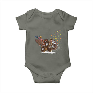 Thanksgiving Turkey Baby Onesie Riding Monster Truck Boys Kids TS10 Military Green Print Your Wear