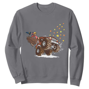 Thanksgiving Turkey Sweatshirt Riding Monster Truck Boys Kids TS10 Charcoal Print Your Wear