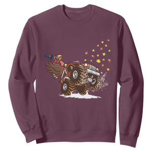 Thanksgiving Turkey Sweatshirt Riding Monster Truck Boys Kids TS10 Maroon Print Your Wear
