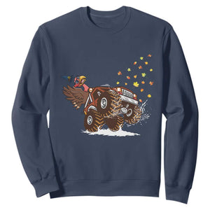 Thanksgiving Turkey Sweatshirt Riding Monster Truck Boys Kids TS10 Navy Print Your Wear