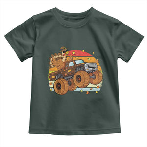 Thanksgiving Turkey Riding Monster Truck Baby Shirt Retro Fall Boy Tee Kids Autumn TS10 Dark Forest Green Print Your Wear