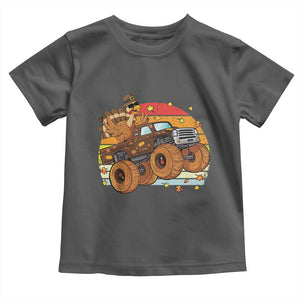 Thanksgiving Turkey Riding Monster Truck Baby Shirt Retro Fall Boy Tee Kids Autumn TS10 Dark Heather Print Your Wear