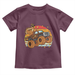 Thanksgiving Turkey Riding Monster Truck Baby Shirt Retro Fall Boy Tee Kids Autumn TS10 Maroon Print Your Wear