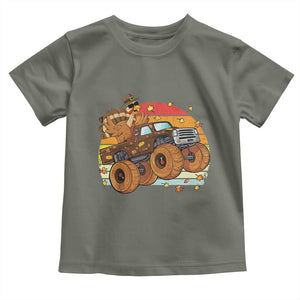Thanksgiving Turkey Riding Monster Truck Baby Shirt Retro Fall Boy Tee Kids Autumn TS10 Military Green Print Your Wear