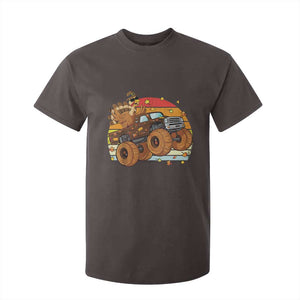 Thanksgiving Turkey Riding Monster Truck T Shirt For Kid Retro Fall Boy Tee Kids Autumn TS10 Dark Chocolate Print Your Wear