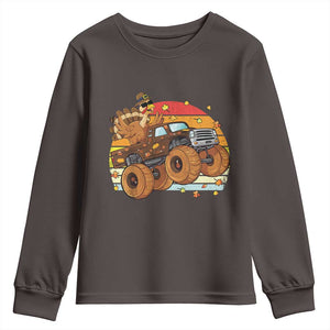 Thanksgiving Turkey Riding Monster Truck Youth Sweatshirt Retro Fall Boy Tee Kids Autumn TS10 Dark Chocolate Print Your Wear