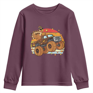 Thanksgiving Turkey Riding Monster Truck Youth Sweatshirt Retro Fall Boy Tee Kids Autumn TS10 Maroon Print Your Wear