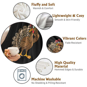 Funny Thanksgiving Throw Blanket Turkey Women Girl Leopard Print Autumn Fall TS10 Print Your Wear