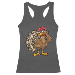 Funny Thanksgiving Racerback Tank Top Turkey Women Girl Leopard Print Autumn Fall TS10 Dark Heather Print Your Wear