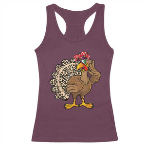 Funny Thanksgiving Racerback Tank Top Turkey Women Girl Leopard Print Autumn Fall TS10 Maroon Print Your Wear