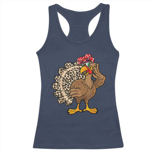 Funny Thanksgiving Racerback Tank Top Turkey Women Girl Leopard Print Autumn Fall TS10 Navy Print Your Wear