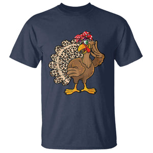 Funny Thanksgiving T Shirt Turkey Women Girl Leopard Print Autumn Fall TS10 Navy Print Your Wear