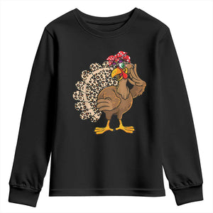 Funny Thanksgiving Youth Sweatshirt Turkey Women Girl Leopard Print Autumn Fall TS10 Black Print Your Wear