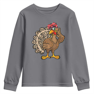 Funny Thanksgiving Youth Sweatshirt Turkey Women Girl Leopard Print Autumn Fall TS10 Charcoal Print Your Wear