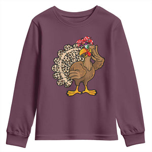 Funny Thanksgiving Youth Sweatshirt Turkey Women Girl Leopard Print Autumn Fall TS10 Maroon Print Your Wear