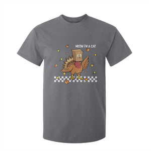 Turkey Cat T Shirt For Kid Funny Thanksgiving Meow TS10 Charcoal Print Your Wear