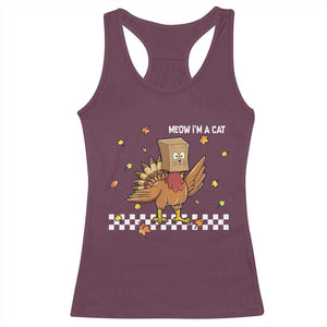 Turkey Cat Racerback Tank Top Funny Thanksgiving Meow TS10 Maroon Print Your Wear