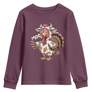 Funny Thanksgiving Youth Sweatshirt Turkey Moo Cow Lovers TS10 Maroon Print Your Wear